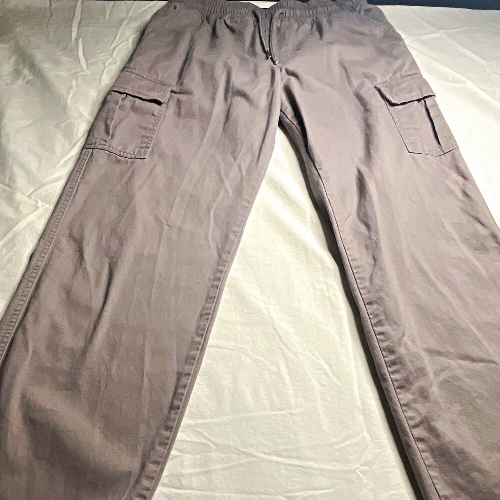 boohooMAN Gray Cotton Canvas Cargo Pants Drawstring Waist 30 M Straight (119)